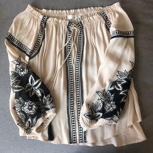 Astr Cream and Black Embroidered Blouse